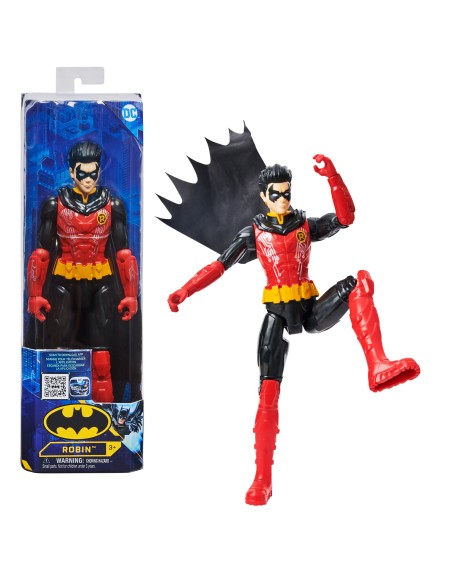 DC Comics | BATMAN | Personaggio Robin in scala 30 cm con decorazioni originali, mantello e 11 punti di articolazione -