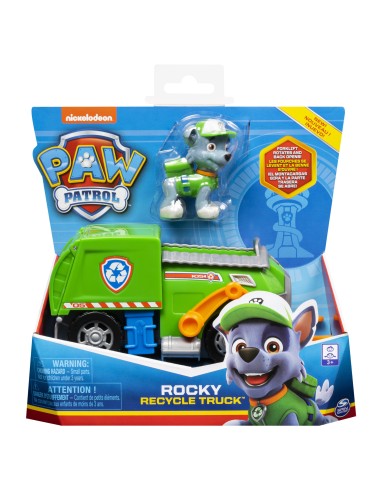 PAW Patrol | Camion per la raccolta di rifiuti riciclabili di Rocky | Veicolo e personaggio di Rocky | Giochi per bambini dai 3