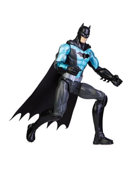 DC Comics | BATMAN | Personaggio Batman in scala 30 cm con armatura Tech Azzurra e decorazioni originali, mantello e 11 punti