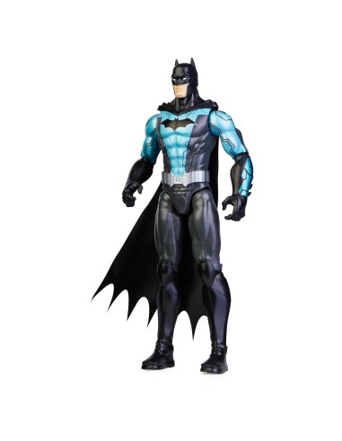 DC Comics | BATMAN | Personaggio Batman in scala 30 cm con armatura Tech Azzurra e decorazioni originali, mantello e 11 punti