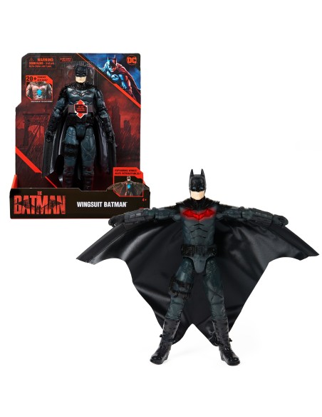 DC Comics , BATMAN IL FILM, Personaggio Deluxe del film The Batman da 30 cm con tuta alare, luci, suoni e ali che si aprono,