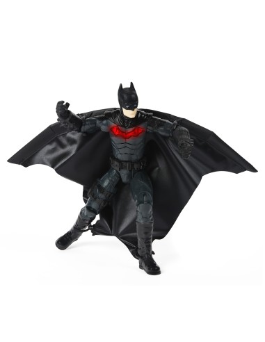 DC Comics , BATMAN IL FILM, Personaggio Deluxe del film The Batman da 30 cm con tuta alare, luci, suoni e ali che si aprono,