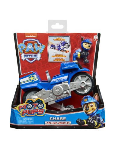 PAW Patrol , veicolo Moto Pups di Chase, motocicletta con motore a retrocarica e personaggio, per bambini dai 3 anni in su