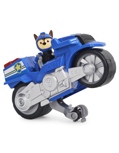 PAW Patrol , veicolo Moto Pups di Chase, motocicletta con motore a retrocarica e personaggio, per bambini dai 3 anni in su