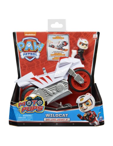 PAW Patrol , veicolo Moto Pups di Wildcat, motocicletta con motore a retrocarica e personaggio, per bambini dai 3 anni in su