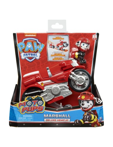 PAW Patrol , veicolo Moto Pups di Marshall, motocicletta con motore a retrocarica e personaggio, per bambini dai 3 anni in su