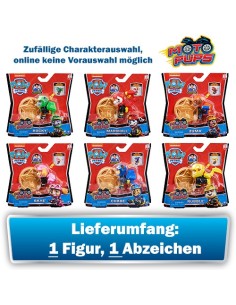 PAW Patrol , Personaggio Moto Pups con distintivo da agente indossabile e zainetto trasformabile, cucciolo a sorpresa, per 2