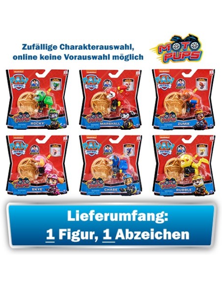 PAW Patrol , Personaggio Moto Pups con distintivo da agente indossabile e zainetto trasformabile, cucciolo a sorpresa, per