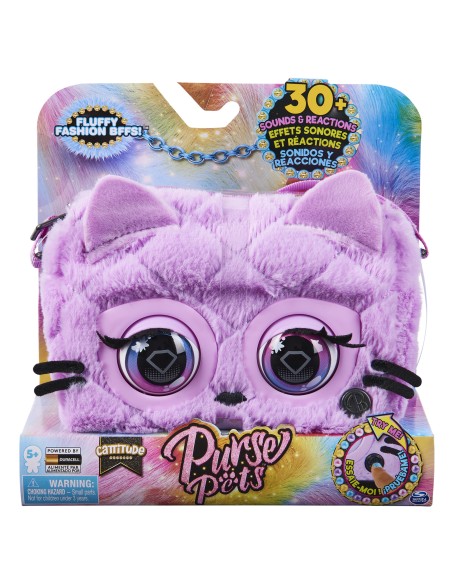 Purse Pets borsetta interattiva Fluffy in versione Gatto con oltre 30 effetti sonori e reazioni, giocattoli per bambine dai 5