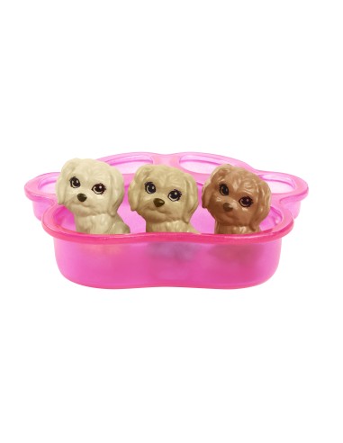 Barbie Playset Cuccioli Appena Nati con Bambola Bionda, Cane che Partorisce, 3 Cuccioli e Funzione Cambia Colore e Accessori
