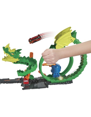 Hot Wheels City Dragone di Fuoco con 1 Veicolo Die-Cast Incluso e Stazione dei Pompieri, Giocattolo per Bambini 5+ Anni