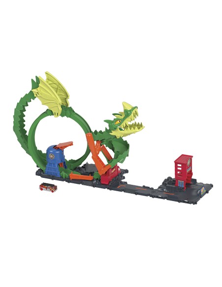 Hot Wheels City Dragone di Fuoco con 1 Veicolo Die-Cast Incluso e Stazione dei Pompieri, Giocattolo per Bambini 5+ Anni