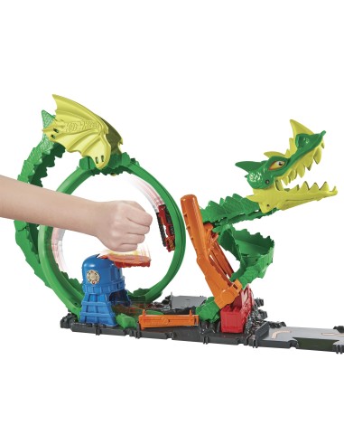 Hot Wheels City Dragone di Fuoco con 1 Veicolo Die-Cast Incluso e Stazione dei Pompieri, Giocattolo per Bambini 5+ Anni