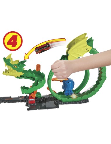 Hot Wheels City Dragone di Fuoco con 1 Veicolo Die-Cast Incluso e Stazione dei Pompieri, Giocattolo per Bambini 5+ Anni