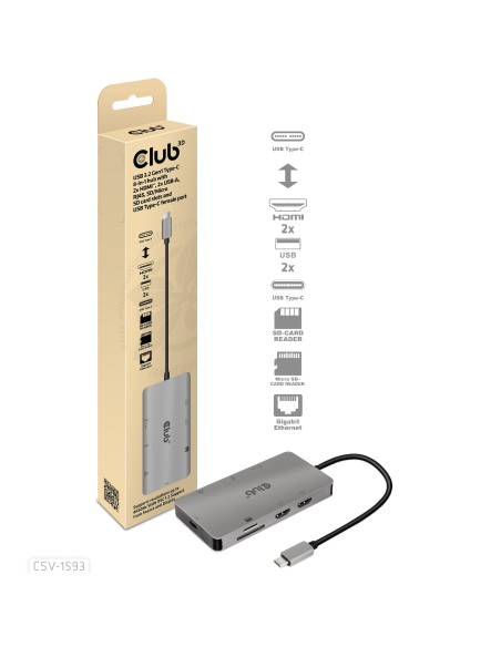 CLUB3D CSV-1593 hub di interfaccia USB 3.2 Gen 1 (3.1 Gen 1) Type-C 16200 Mbit s Metallico