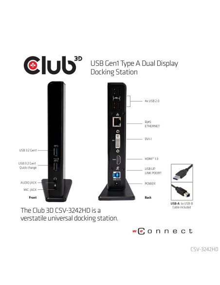 CLUB3D USB Gen1 Type A Dual Display Docking Station