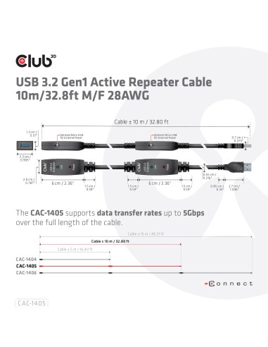 CLUB3D CAC-1405 cavo USB 10 m USB 3.2 Gen 2 (3.1 Gen 2) USB A Nero