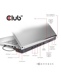 CLUB3D USB 3.2 GEN1 C TRIPLE DISPLAY DYNAMIC 100W PD CHARGING DOCK. THE 5 X USB-A PORTS Docking USB 3.2 Gen 1 (3.1 Gen 1) 2