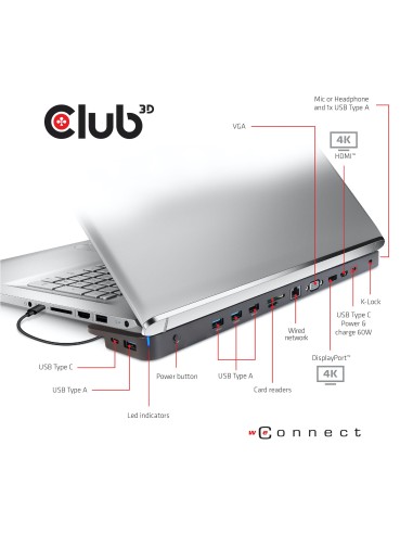 CLUB3D USB 3.2 GEN1 C TRIPLE DISPLAY DYNAMIC 100W PD CHARGING DOCK. THE 5 X USB-A PORTS Docking USB 3.2 Gen 1 (3.1 Gen 1)