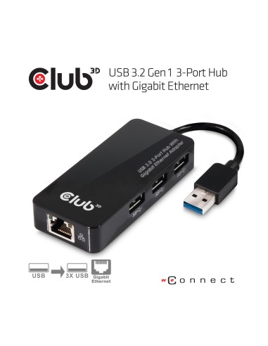 CLUB3D USB 3.0 Hub 3-Port with Gigabit Ethernet