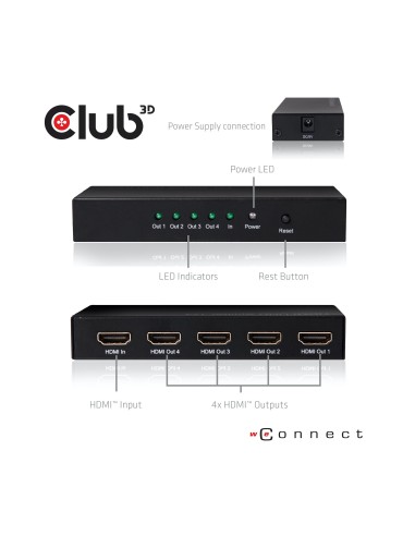 CLUB3D HDMI™ 4K@60Hz UHD Splitter AC Power 4 ports