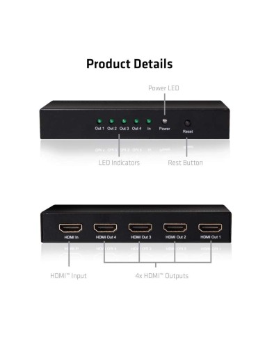 CLUB3D HDMI™ 4K@60Hz UHD Splitter AC Power 4 ports