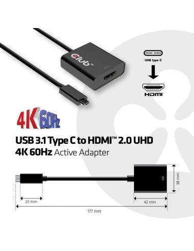 CLUB3D USB 3.1 Type C to HDMI 2.0 UHD 4K 60HZ Active Adapter