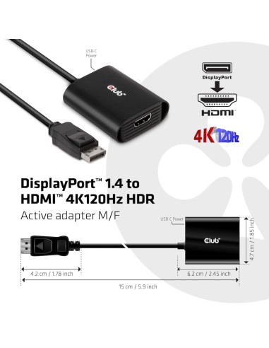 CLUB3D CAC-1085 adattatore per inversione del genere dei cavi Displayport 1.4 HDMI™2.1 Nero