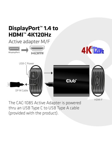 CLUB3D CAC-1085 adattatore per inversione del genere dei cavi Displayport 1.4 HDMI™2.1 Nero