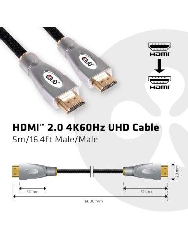CLUB3D HDMI 2.0 4K60Hz UHD Cable 5m 16.4ft