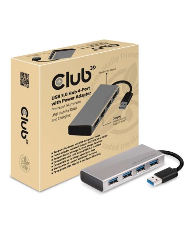 CLUB3D USB 3.0 Hub 4-Port with Power Adapter