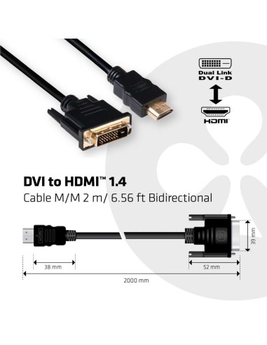 CLUB3D DVI to HDMI 1.4 Cable M M 2m  6.56ft Bidirectional