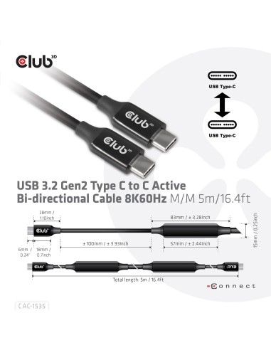 CLUB3D CAC-1535 cavo USB 5 m USB 3.2 Gen 2 (3.1 Gen 2) USB C Nero