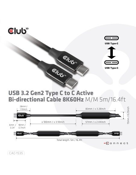 CLUB3D CAC-1535 cavo USB 5 m USB 3.2 Gen 2 (3.1 Gen 2) USB C Nero