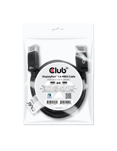 CLUB3D DisplayPort 1.4 HBR3 Cable 2m 6.56ft M M 8K60Hz