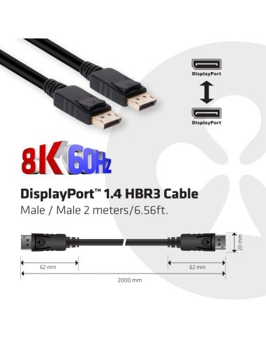 CLUB3D DisplayPort 1.4 HBR3 Cable 2m 6.56ft M M 8K60Hz