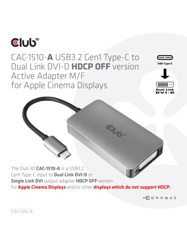 CLUB3D CAC-1510-A cavo e adattatore video 0,25 m USB tipo-C DVI Grigio