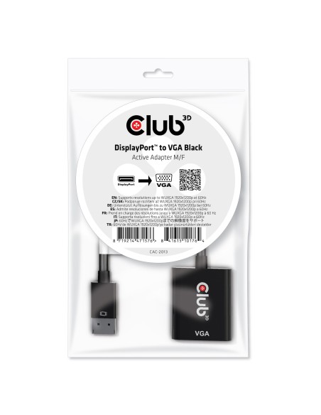 CLUB3D CAC-2013 cavo e adattatore video 0,228 m Displayport VGA Nero