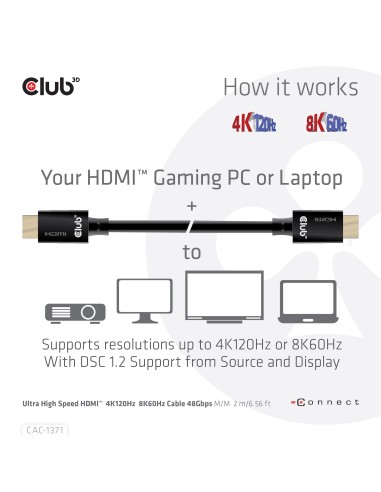 CLUB3D Ultra High Speed HDMI 4K120Hz, 8K60Hz Certified Cable 48Gbps M M 1 m 3.28 ft