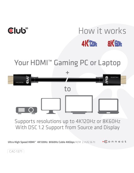 CLUB3D Ultra High Speed HDMI 4K120Hz, 8K60Hz Certified Cable 48Gbps M M 1 m 3.28 ft