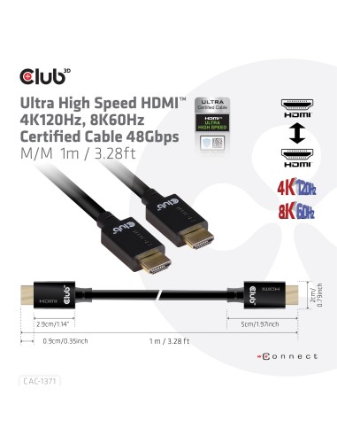CLUB3D Ultra High Speed HDMI 4K120Hz, 8K60Hz Certified Cable 48Gbps M M 1 m 3.28 ft