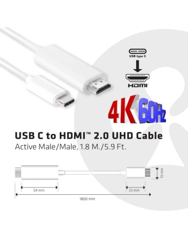 CLUB3D USB C to HDMI™ 2.0 UHD Cable Active 1.8 M. 5.9 Ft.