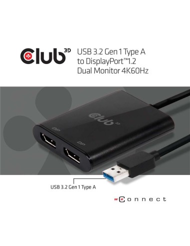 CLUB3D USB3.2 Gen1 Type A to DisplayPort™1.2 Dual Monitor 4K60Hz Video Splitter