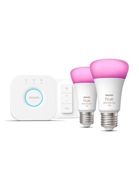 Philips Hue White and Color ambiance Starter Kit Bridge + 2 Lampadine Smart E27 75W+ Dimmer Switch