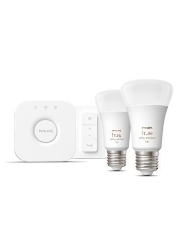 Philips Hue White and Color ambiance Starter Kit Bridge + 2 Lampadine Smart E27 75W+ Dimmer Switch