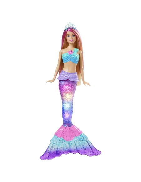 Barbie Dreamtopia Sirena Luci Scintillanti Bambola Bionda con Coda che si Illumina, Luci che si Attivano con Acqua e Capelli