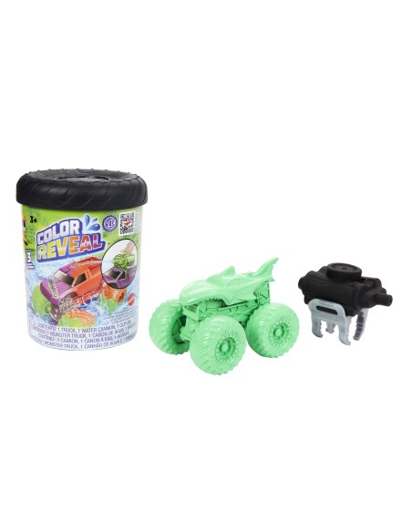 Hot Wheels Monster Trucks Color Reveal, 1 veicolo giocattolo con sorpresa ed effetto cambia colore ripetibile con acqua calda e
