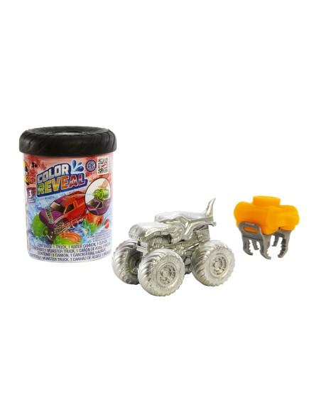 Hot Wheels Monster Trucks Color Reveal, 1 veicolo giocattolo con sorpresa ed effetto cambia colore ripetibile con acqua calda e