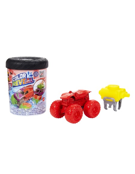 Hot Wheels Monster Trucks Color Reveal, 1 veicolo giocattolo con sorpresa ed effetto cambia colore ripetibile con acqua calda e