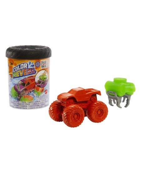 Hot Wheels Monster Trucks Color Reveal, 1 veicolo giocattolo con sorpresa ed effetto cambia colore ripetibile con acqua calda e